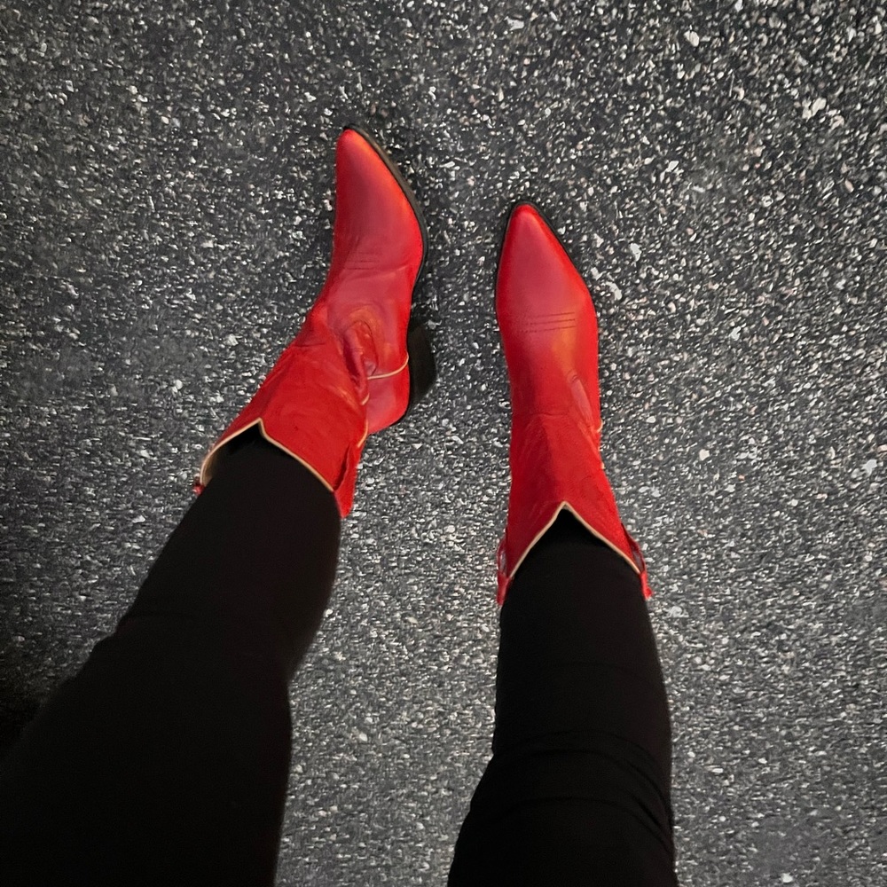 UO Leena Faux Leather Cowboy Boots - Red